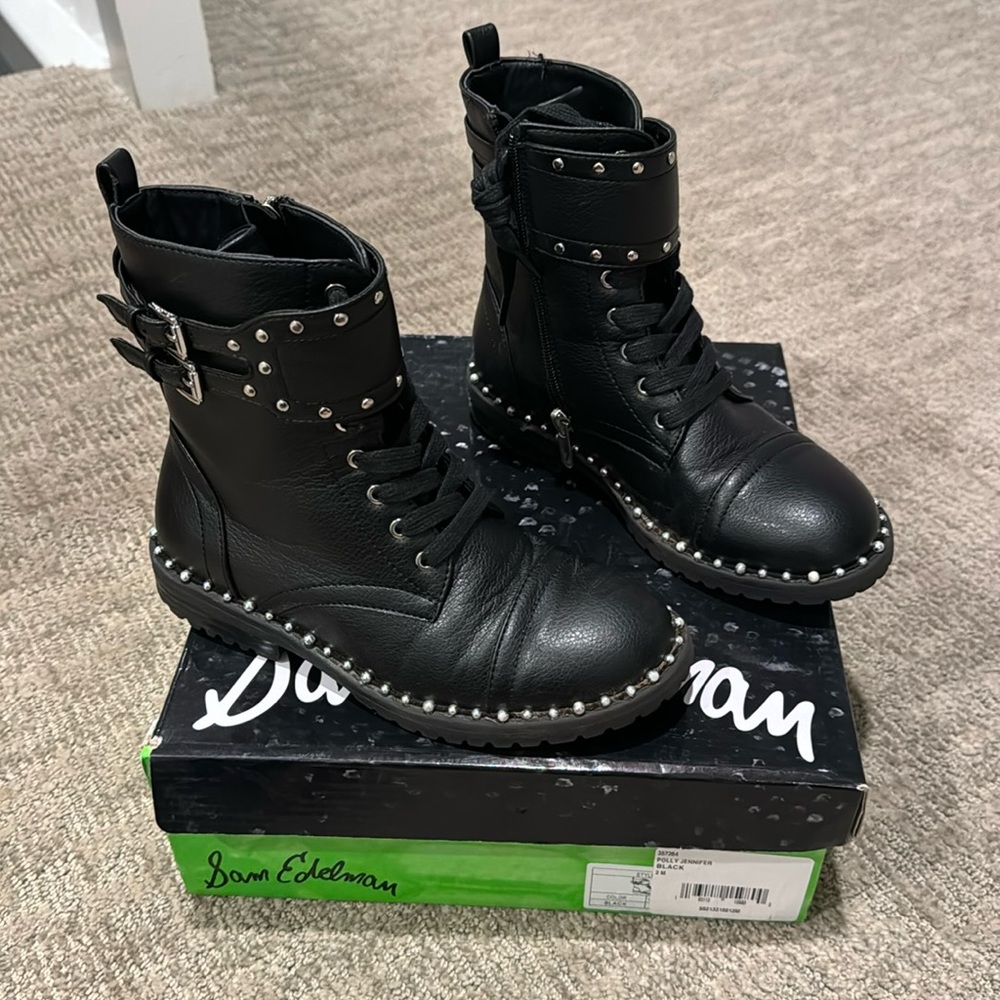 Girls black studded boots